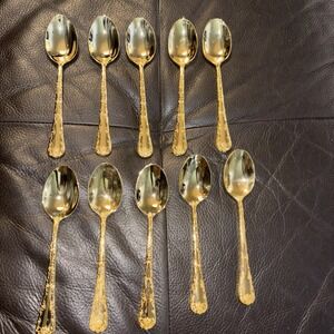 Wm Rogers & Son Victorian Rose Gold  Teaspoons Set of 10 Ornate Floral